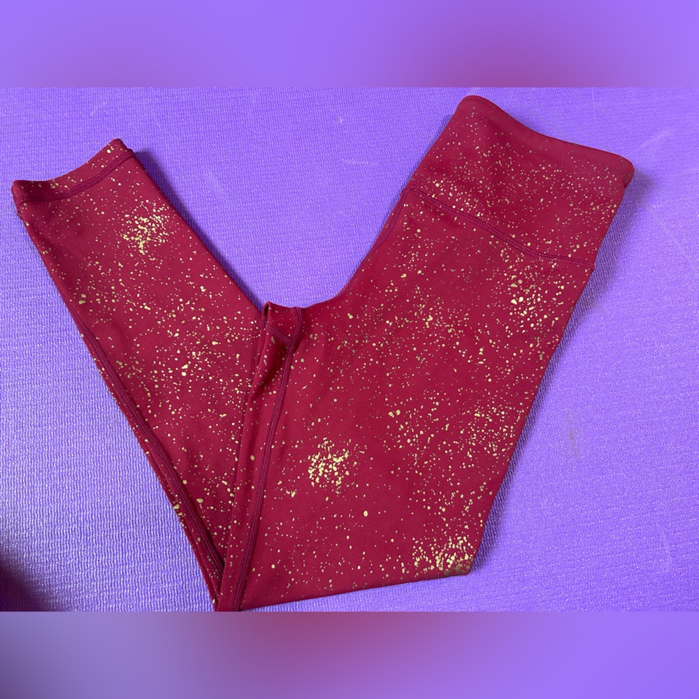 ZYIA Light and Tight Red and Gold Shimmer Leggings